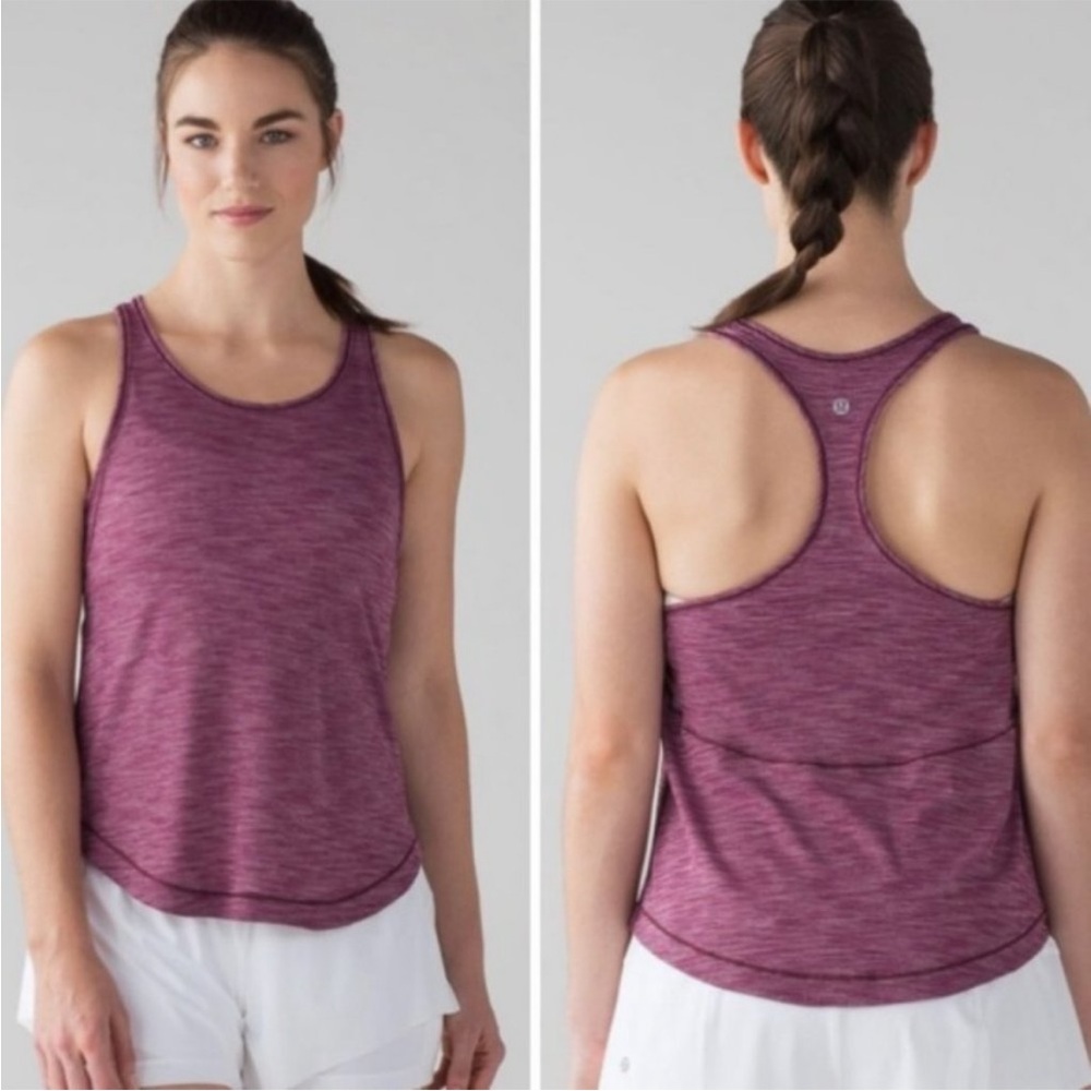 Lululemon Heathered Marvel Long Distance Tank Top Size 2 Magenta Purple Top